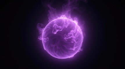 Fototapeta premium Glowing purple orb with ethereal wisps of smoke against a dark background
