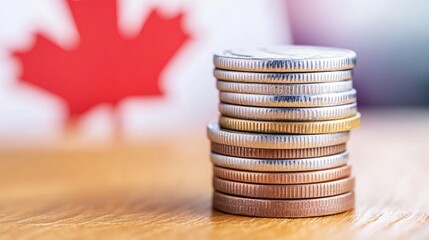 Financial growth and investment concept with coins and Canadian flag symbolizing wealth and prosperity in Canada