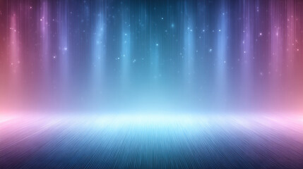 Futuristic glowing background with vertical light streaks and sparkling stars in blue and pink gradient creating magical atmosphere
