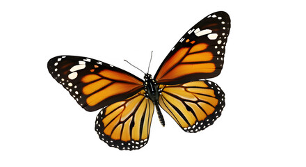 Fototapeta premium Vibrant monarch butterfly with orange wings and black veins isolated on black background