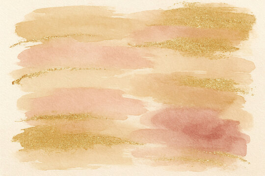Soft watercolor brush strokes with gold glitter accents in warm earthy tones texture background - Powered by Adobe