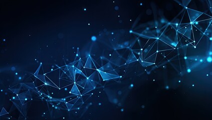Abstract dark blue network with connected dots, glowing particles