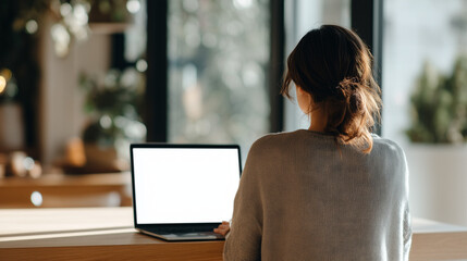 Woman Working on Laptop Indoors
Cozy Home Office Workspace

