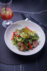 Elegant Fresh Garden Salad With Steak Slices and Crunchy Veggies