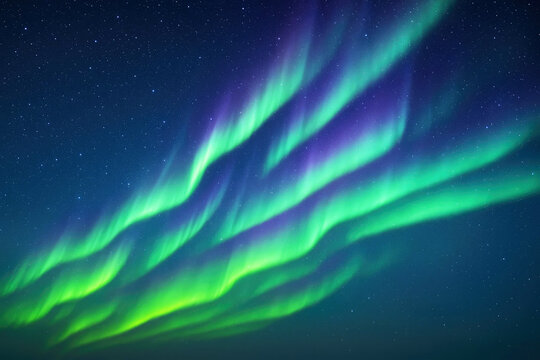 Vibrant green and purple aurora borealis lights dance across a starry night sky northern lights stars - Powered by Adobe