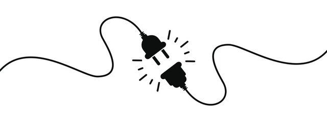 electricity, power, plug, socket, disconnected, connection, unplugged, energy, wire, cable, black, white, sparks, broken, circuit, failure, outage, danger, hazard, concept, illustration, graphic, icon