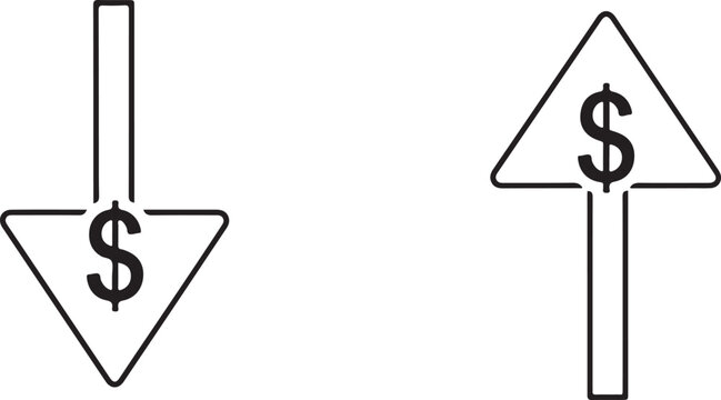 Downward arrow with dollar sign upward arrow with dollar sign money