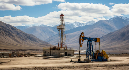 Mountain Oil Rig – Onshore Drilling Platform in Rugged Terrain for Energy and Petroleum Extraction