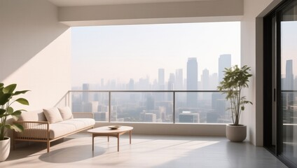 Modern Balcony with City View in Bright Minimalist Apartment