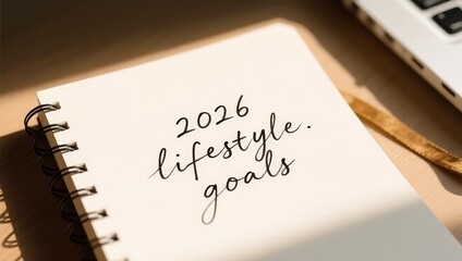 2026 Lifestyle Goals Notebook With Elegant Script and Sunlight Glow