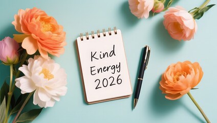 Inspirational Notepad with Kind Energy Message and Fresh Flowers