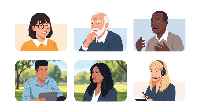 Diverse Group of Professional People Avatars for Online Conference and Communication