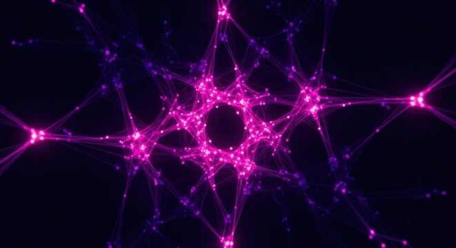 Intricate pink fractal starburst illuminates the darkness with energetic light patterns