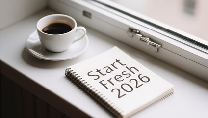 Fresh Start for 2026 with Coffee and Notebook on a Windowsill