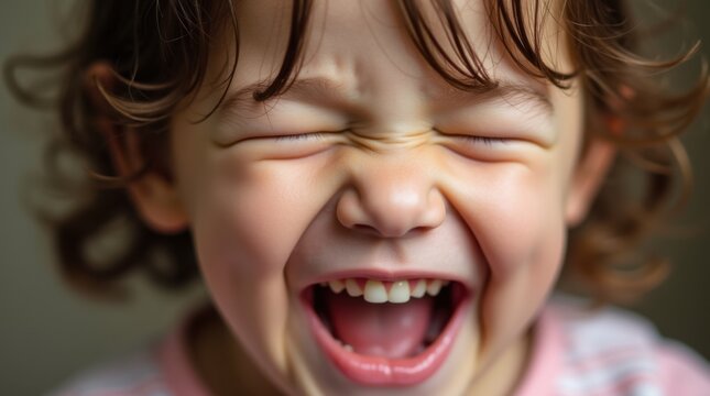 A tight close-up of a child's face, eyes squeezed shut, laughing uncontrollably
- Powered by Adobe