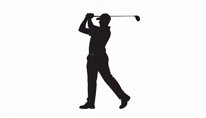 black silhouette vector of a man playing golf, white background