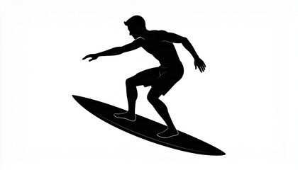 black silhouette vector of man carrying surfboard, white background