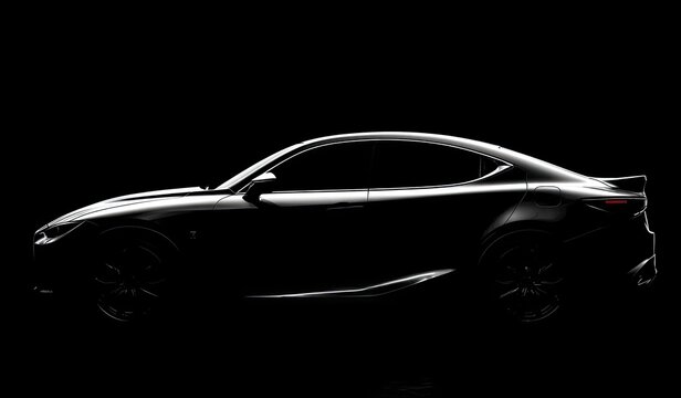 Sleek sports car silhouette in dramatic, high-contrast lighting