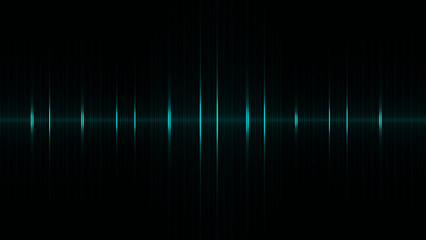 Abstract master audio waveform and equalizer in glowing cyan/teal lines on a dark black background.