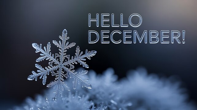 Hello December beautiful snowflake on blue background winter season coming - Powered by Adobe