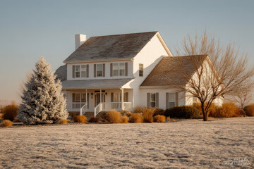 charming american house adorned with ultrabright christmas lights on its roof creating festive atmosphere