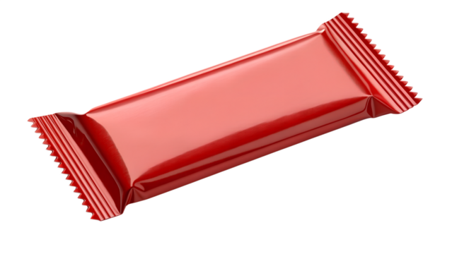Glossy Red Candy Bar Packaging Mockup – Realistic Foil Wrapper Design on White Background