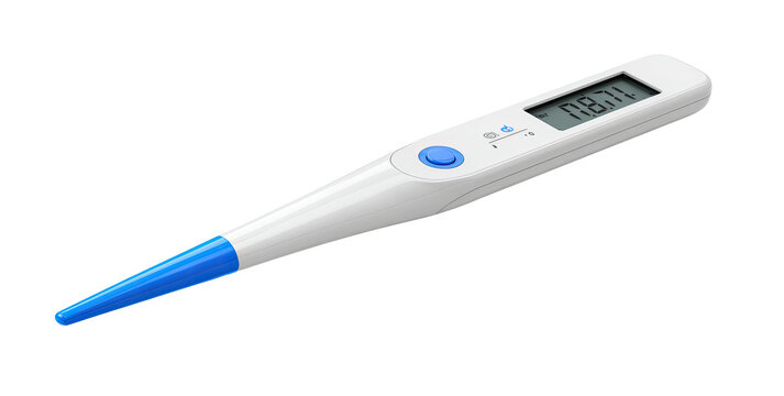 Digital thermometer,  white body,  blue tip,  numeric display