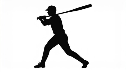 black silhouette vector of a man playing baseball, white background