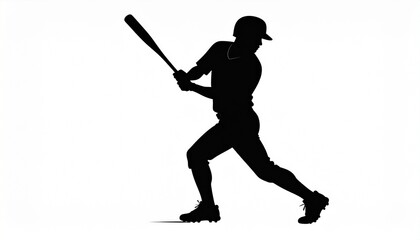 black silhouette vector of a man playing baseball, white background