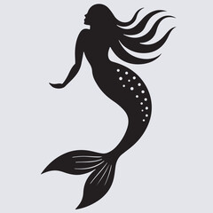 mermaid silhouette vector art illustration, mermaid with wings