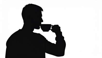 black silhouette vector of a man drinking a cup of coffee, white background