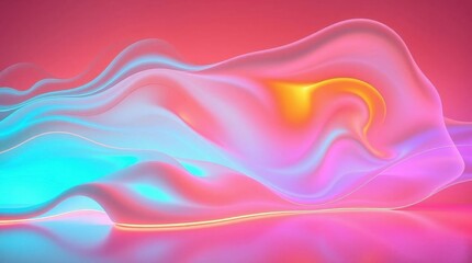 Fototapeta premium 3D abstract background of a cave-like interior with undulating, sculpted walls, illuminated by glowing neon blue and magenta light strips and fog.