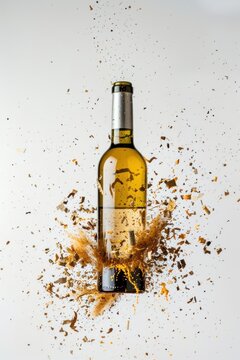 Exploding bottle white wine background explosion beverage.