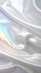 Iridescent fabric cascades with soft pastel rainbow light.
