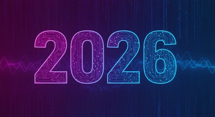 Digital futuristic 2026 number with circuit board pattern design background