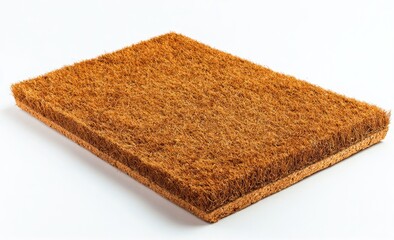 Rectangular doormat, light tan/brown color, made of thick fibers.  Base is visible