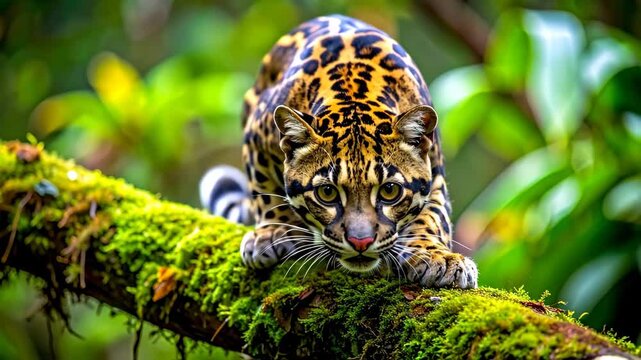 Clouded Leopard on Mossy Branch - A Wildlife Portrait.