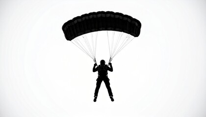 black silhouette vector of a man parachuting, white background
