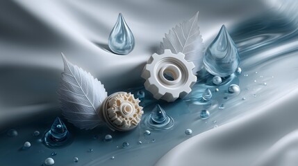 Eco icon set with gear and drops