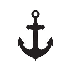 Deep black silhouette of an anchor, minimal vector illustration