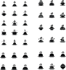 set of black silhouettes of food