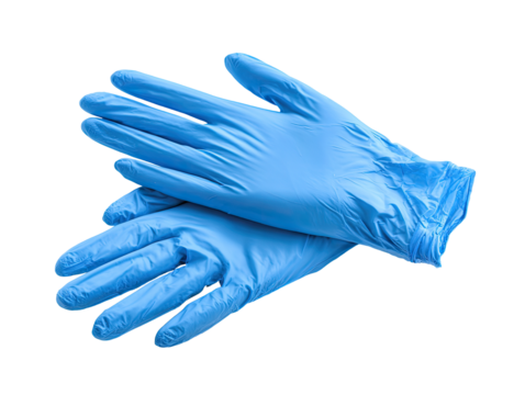 Pair of light-blue nitrile gloves, overlaid