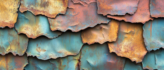 Peeling paint on an old surface creates a texture with striking contrasts, ideal for retro style or decorative backgrounds in creative works.