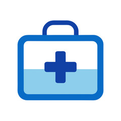 Blue medical cross first aid kit icon isolated on white background