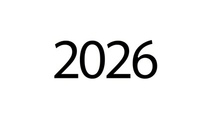 Black numbers 2026 on white background year text