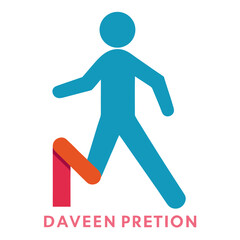 Stylized blue human figure running with colorful abstract leg detail isolated on white background