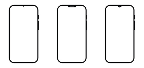 Premium Realistic Smartphone Mockup Collection with Black Frame, Elegant Minimal Slim Device Design, Isolated Vector Template for Modern Technology, UI UX Display, and Digital Product Presentation