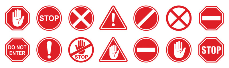 stop sign, warning sign, prohibition sign, red, octagon, circle, triangle, hand, do not enter, forbidden, danger, alert, traffic sign, road sign, safety, symbol, icon, graphic, design, illustration, v