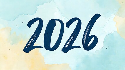 Dark blue 2026 text on watercolor background year new year