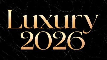 Gold Luxury 2026 text on black marble background lettering